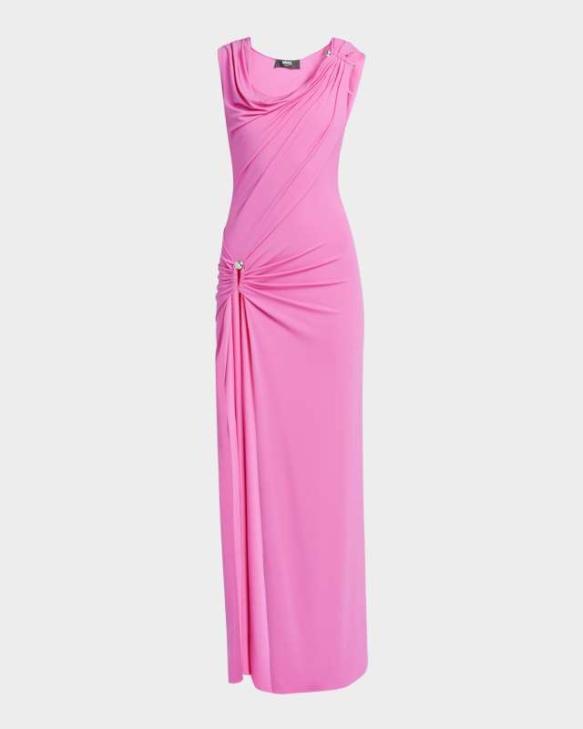 Safety-Pin Draped Crepe Jersey Slit Gown